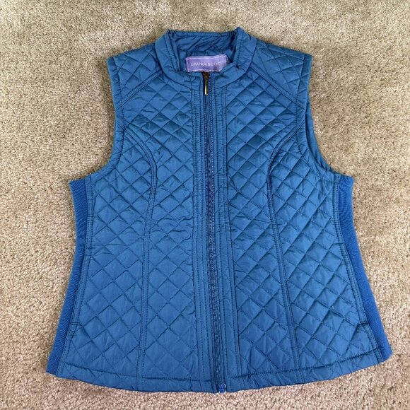 Laura Scott Jackets & Blazers - Laura Scott Womens Blue Quilted Vest Zip Front Size Medium Outerwear F061
